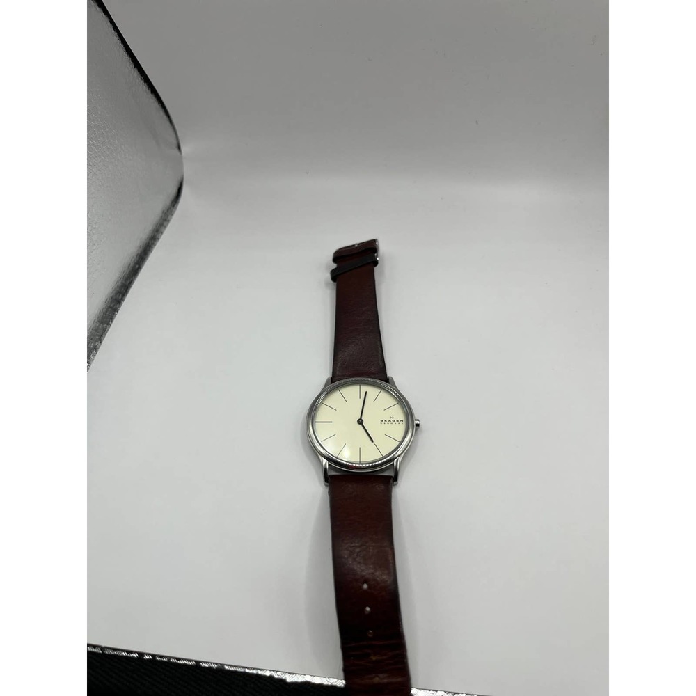 Skagen Denmark Jorn Medium Men's White Dial Brown Leather Watch